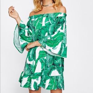Bardot Frill Trim Jungle Print Dress